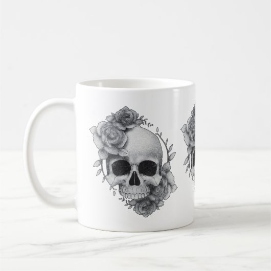 Skull und Rose Sketch Kaffeetasse (Links)