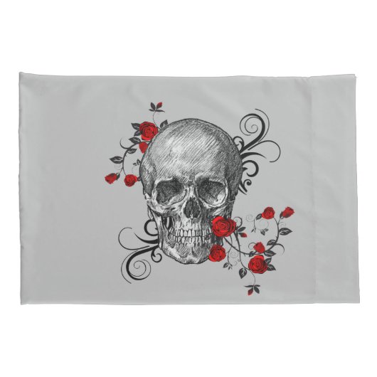 Skull und Rose Sketch kehrt zu Streifen um Kissenbezug (Rückseite-Rechts)