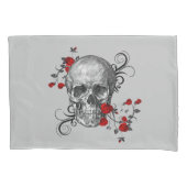 Skull und Rose Sketch kehrt zu Streifen um Kissenbezug (Vorderseite-Links)