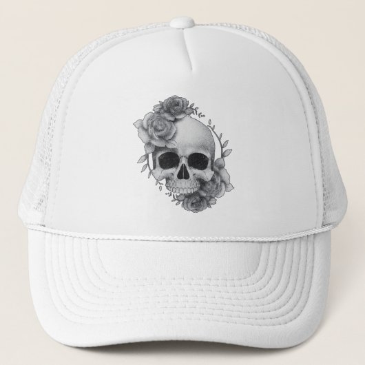 Skull und Rose Sketch Truckerkappe (Vorderseite)