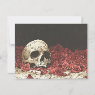 Skull und Rote Rosen Illustration Postkarte