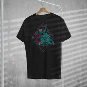 Skull Unicorn Kopf mit Blume T-Shirt