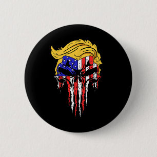 Skull Usa Flag Haar Funny President Geschenk Button