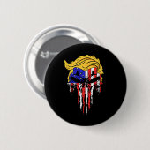 Skull Usa Flag Haar Funny President Geschenk Button (Vorne & Hinten)
