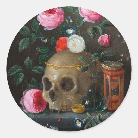 Skull Vanitas Still Life Jan van Kessel Runder Aufkleber (Vorderseite)