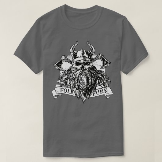 Skull viking with beard and ax folk punk T-Shirt (Design vorne)