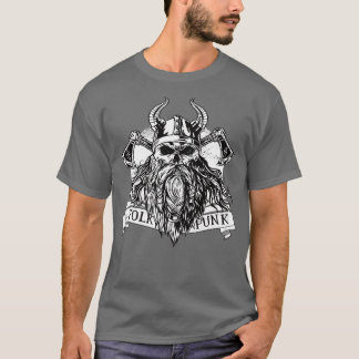Skull viking with beard and ax folk punk T-Shirt