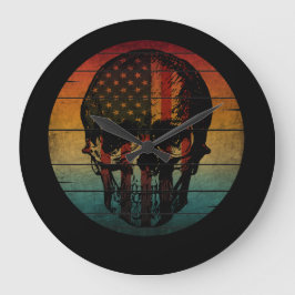 SKULL VINTAG AMERICAN FLAG GIFT GROßE WANDUHR