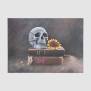 Skull Vintag Books Yellow Sunflower Gothic Seidenpapier