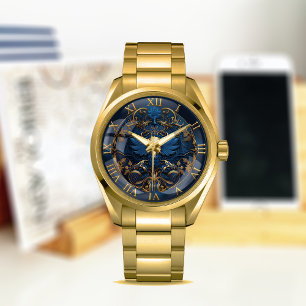 #Skull Vintag Decorative Art mit Blau und Gold Armbanduhr