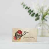 Skull Vintage Blumenhaare Visitenkarte (Stehend Vorderseite)