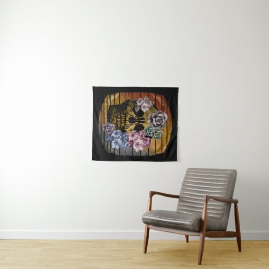 SKULL-VINTAGE BLÜTTE WANDTEPPICH (Beispiel (Horizontal))