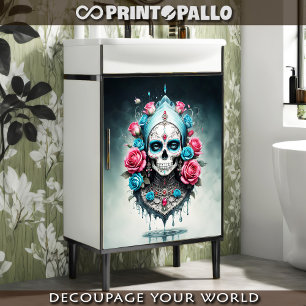 Skull von Santa Muerte in Blume - Lady Death Seidenpapier