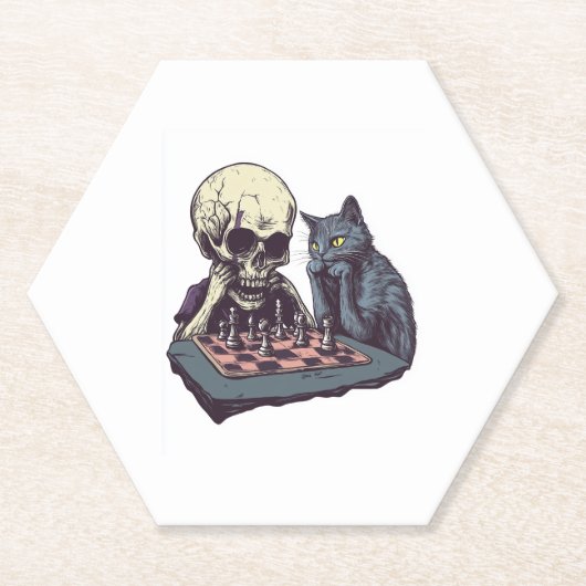 Skull vs Chat � Funny Chess Battle Untersetzer (Vorderseite)