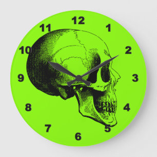 Skull Wall Clock,Green Große Wanduhr