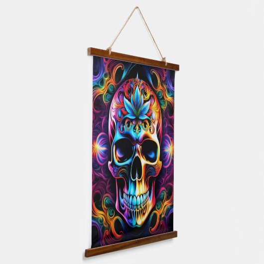 Skull Wall Tapestry Wandteppich Mit Holzrahmen (Gewinkelt)