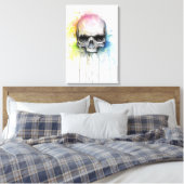 Skull Wasserfarbe Malerei farbenfrohe Canvas Print Leinwanddruck (Insitu (Schlafzimmer))
