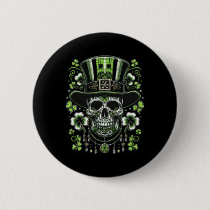 Skull Wearing Hat St Patricks Irish Men Women St. Button