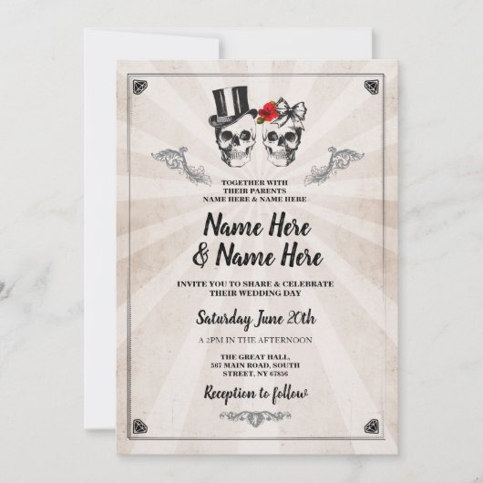 Skull Wedween Gothic Cream Einladung (Vorderseite)