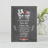 Skull Wedween Rose Gothic Floral Einladung (Stehend Vorderseite)