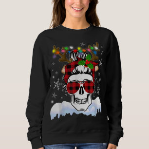 Skull Weihnachtsmannmütze Rentier Weihnachtsleucht Sweatshirt
