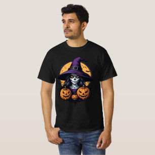 Skull Witch with Pumpkins & Full Moon T-Shirt