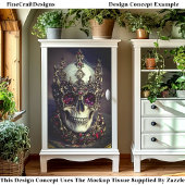 Skull With Baroque Gold Ruby Crown DW6F Decoupage Seidenpapier