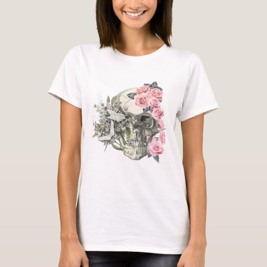 Skull with Pink Roses Women’s T-Shirt (Vorderseite)