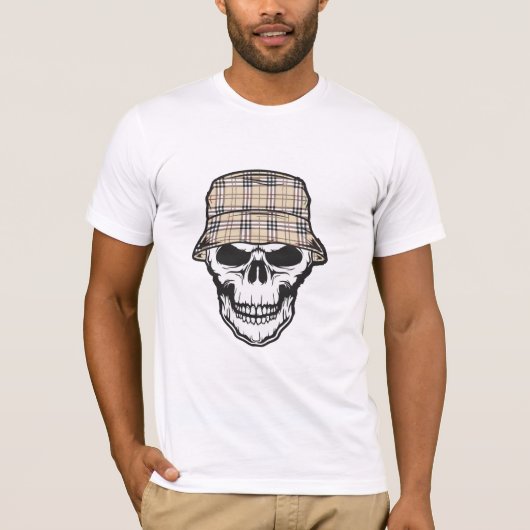 Skull with Plaid Bucket Hat Graphic T-Shirt (Vorderseite)