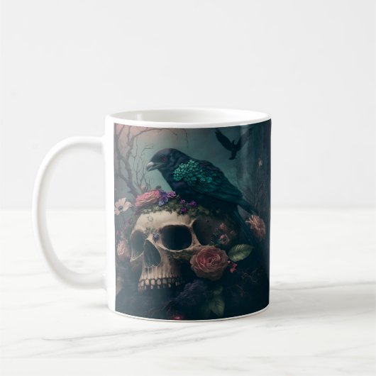 Skull with Roses and Crow Goth Art Kaffeetasse (Links)