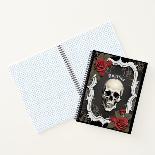 Skull with Roses and White Frame Notizblock (Innenseite)