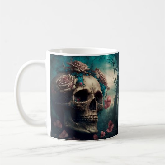 Skull with Roses Design Goth Art Kaffeetasse (Links)