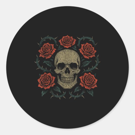 Skull With Roses Gothic Floral Dark Aesthetic Appa Runder Aufkleber (Vorderseite)