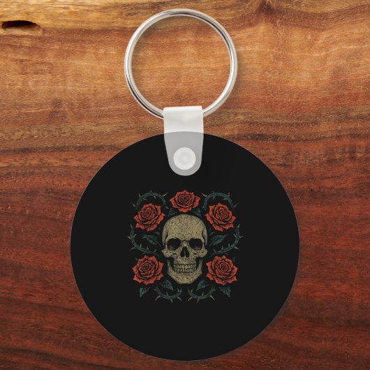 Skull With Roses Gothic Floral Dark Aesthetic Appa Schlüsselanhänger (Vorderseite)