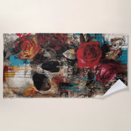 Skull with Roses Street Art Floral Grunge Design Strandtuch