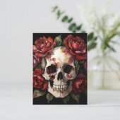 Skull WIth Rote Rosen Wasserfarbe Postkarte (Stehend Vorderseite)