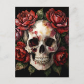 Skull WIth Rote Rosen Wasserfarbe Postkarte (Vorderseite)