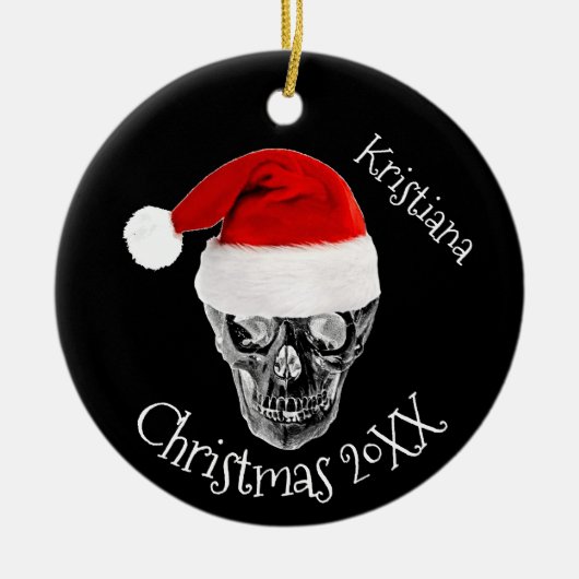 Skull with Santa Hat Christmas Keramik Ornament (Vorne)