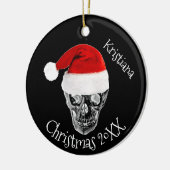 Skull with Santa Hat Christmas Keramik Ornament (Links)