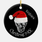 Skull with Santa Hat Christmas Keramik Ornament (Hinten)