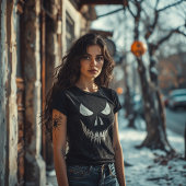 skull with sharp teeth and glaring eyes,halloween Tri-Blend shirt