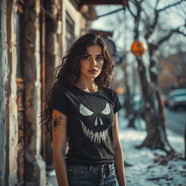 skull with sharp teeth and glaring eyes,halloween Tri-Blend shirt