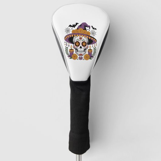 Skull with Witch Hat Halloween Vector Golf Headcover (Vorderseite)