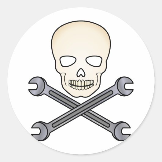 Skull & X-Wrench Runder Aufkleber (Vorderseite)