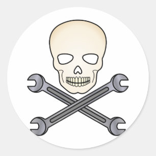 Skull & X-Wrench Runder Aufkleber