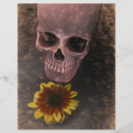 Skull Yellow Sunflower Gothic Vintag Sepia Sketch
