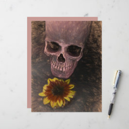 Skull Yellow Sunflower Gothic Vintag Sepia Sketch