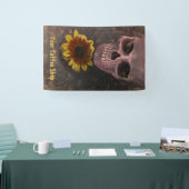 Skull Yellow Sunflower Gothic Vintag Sepia Sketch Banner (Messe)