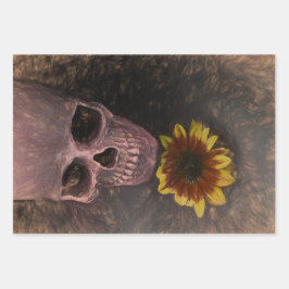 Skull Yellow Sunflower Gothic Vintag Sepia Sketch Geschenkpapier Set