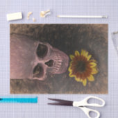 Skull Yellow Sunflower Gothic Vintag Sepia Sketch Seidenpapier (Handwerk)